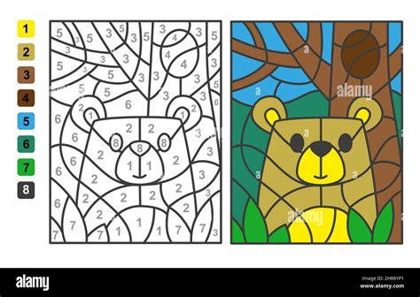 Simple vector coloring wild animal bear, color by numbers. Puzzle game ...