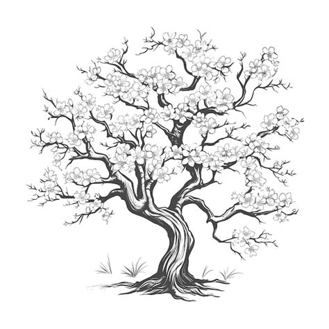 Premium Vector | Hand Drawn Sketch Cherry Blossom Tree Illustration