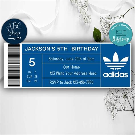 Printable Adidas Shoe Box Label Birthday Ticket Invitations DIY | Bobotemp