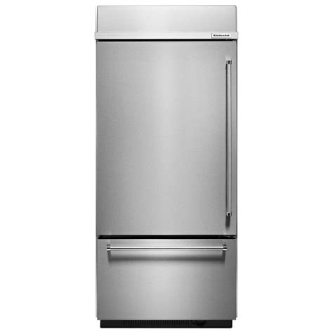 KitchenAid 36 in. W 20.9 cu. ft. Built-In Bottom Freezer Refrigerator in Stainless Steel ...