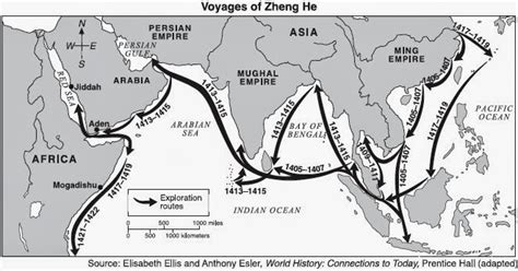 HISTORICAL MAPS: Voyages of Zheng He - Map of Chinese Voyages to East ...