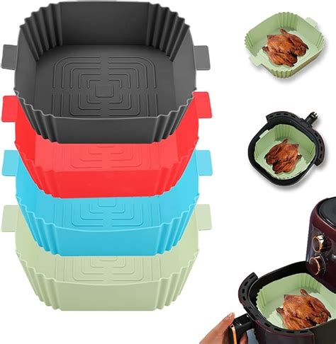 LYHOLKEER Silicone Air Fryer Liners, 4Pcs Air Fryer Silicone Reusable Liners Square,Food Safe ...