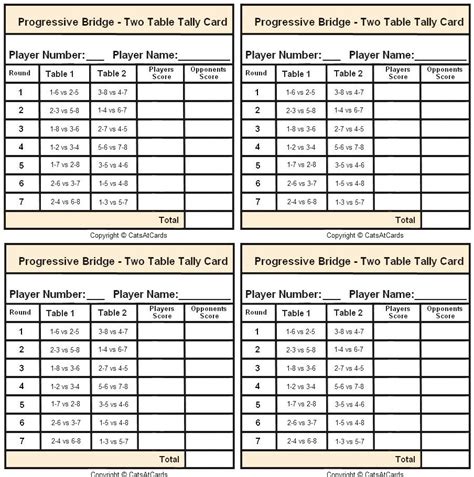 Printable Bridge Tallies For 2 Tables - Printable Word Searches