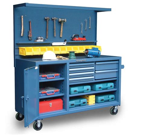 Mobile Workbench with Pegboard, Bins and Dividers - Barron Equipment & Overhead Doors