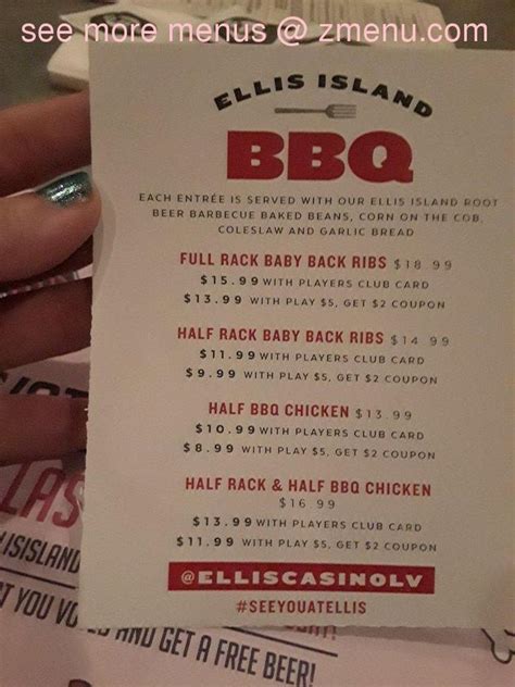 Online Menu of Ellis Island BBQ Restaurant, Las Vegas, Nevada, 89109 ...