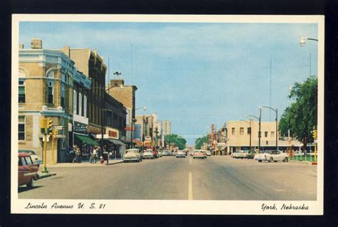 York, Nebraska/NE Postcard, Lincoln Avenue, US 81, Downtown, 1950's Cars | United States ...