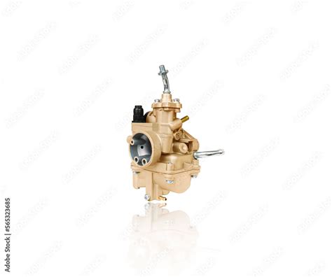 New motorcycle carburetor isolated on white background with reflection ...