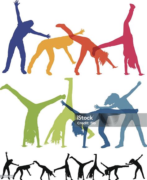 Woman Doing A Cartwheel Silhouettes Stock Illustration - Download Image Now - Cartwheel, Vector ...