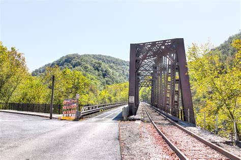 Metal Steel Covered Small Railroad Bridge In Thurmond West Virginia ...