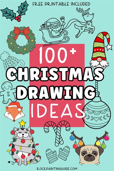 christmas drawing ideas for kids with the title'100 + christmas drawing ideas'in red and
