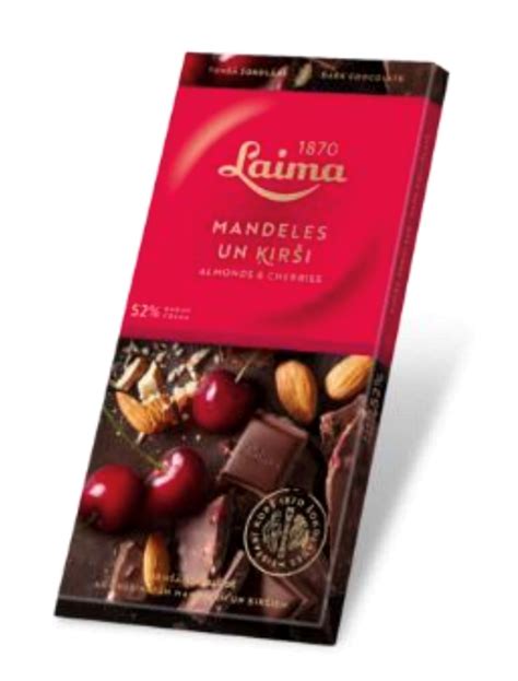 LAIMA - Dark chocolate 52% with cherries and almonds, 100g (In box 13). Jolly Grocer