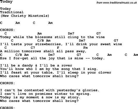 Traditional Song Today with Chords, Tabs and Lyrics