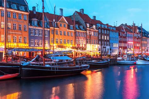 Evening Scenery Of Nyhavn In Copenhagen, Denmark Stock Photo - Image ...