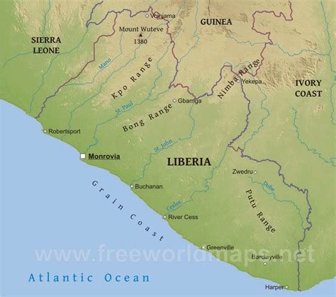 Liberia Physical Map