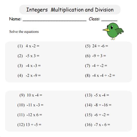 FREE 9+ Sample Multiplying Integers Horizontal Worksheet Templates in PDF