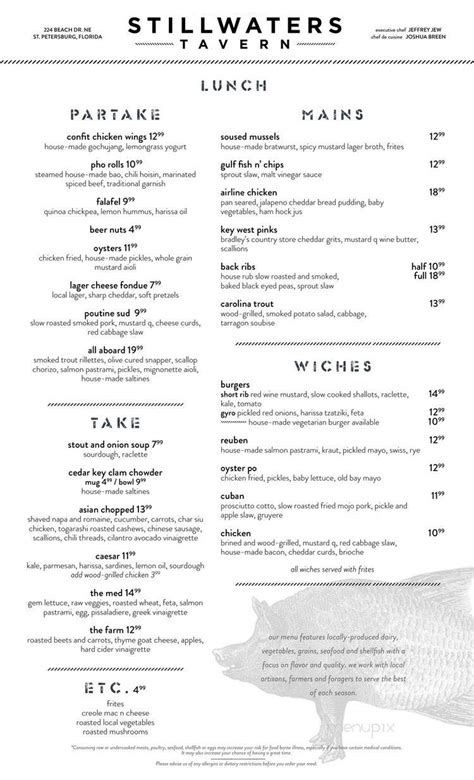 Menu of Stillwaters Tavern in Saint Petersburg, FL 33701