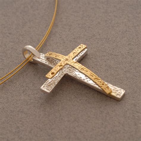 Womens Cross Necklace Hammered Sterling by SilverJewelleryPlus