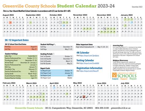 Greenville County Schools Calendar 2023-2024 Holidays