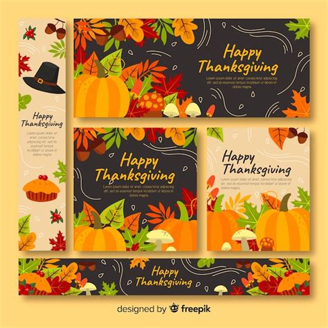 Free Vector | Thanksgiving banners theme with flat design