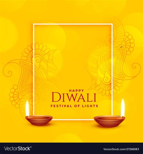 Happy diwali yellow background with diya Vector Image