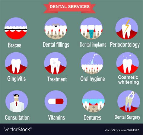 Types of dental clinic services Royalty Free Vector Image