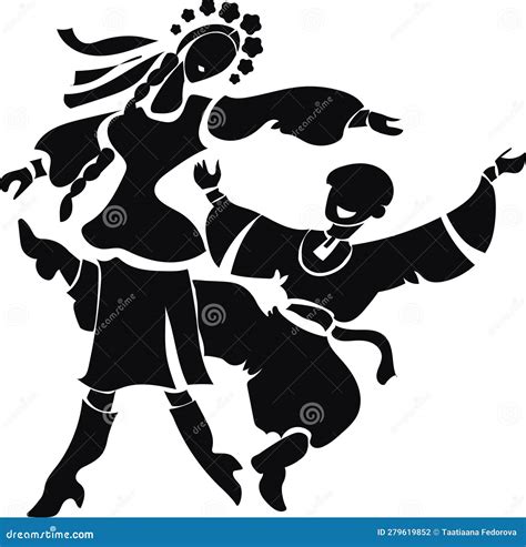 Black Stylized Silhouette. Ukrainian Folk Dance. A Girl And A Guy Dance ...