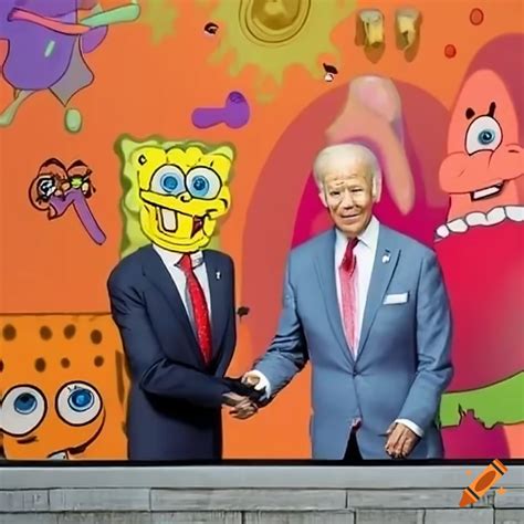 Spongebob and joe biden shaking hands on Craiyon
