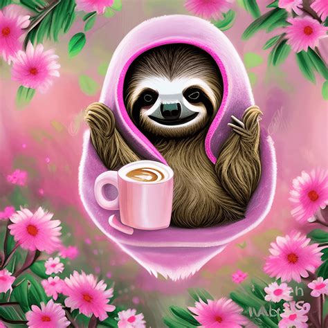 Adorable Baby Sloth in Tree · Creative Fabrica