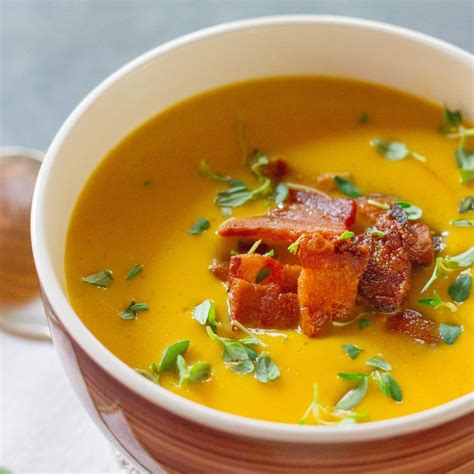 Roasted Pumpkin Soup with Bacon and Thyme Recipe - Emily Farris