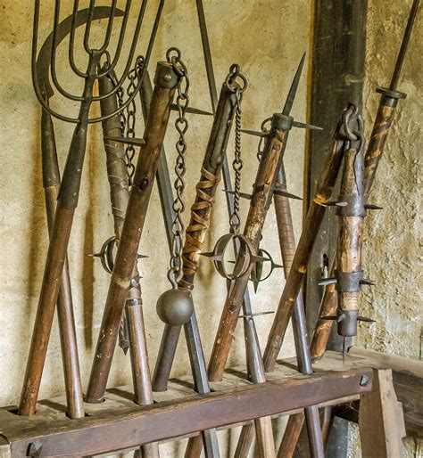 A fearsome array of medieval hand weapons, including flail… | Flickr