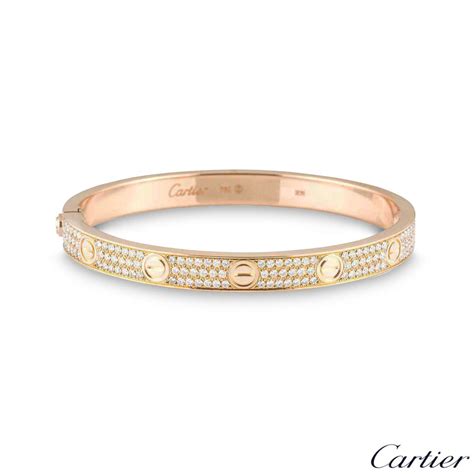 Cartier Rose Gold Full Pave Diamond Love Bracelet Size 16 N6036916 | Rich Diamonds