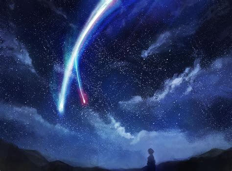 Comet in the night sky [Kimi no Na wa.] | Kimi no na wa wallpaper, Kimi no na wa, Your name anime