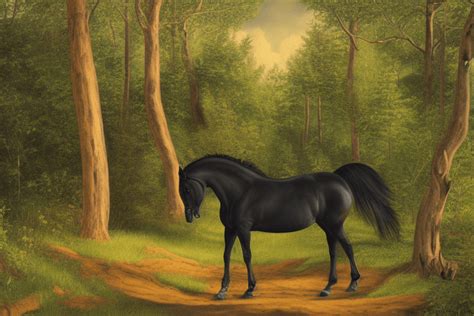 Forest Scene with Black Horse · Creative Fabrica