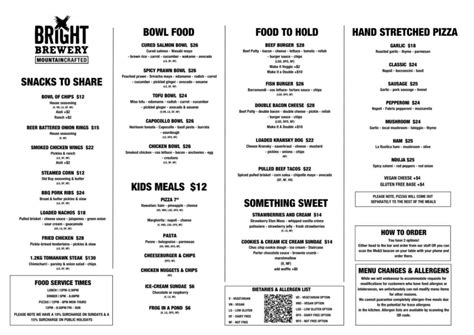 Food Menu - Bright Brewery | MountainCrafted Beer | Bright