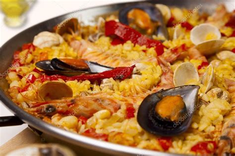 Spanish seafood rice paella, close up — Stock Photo © sixdun #20141503