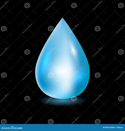 Water Drop Vector Illustration. Clean Water Drop Isolated on Black Background. Falling Water ...