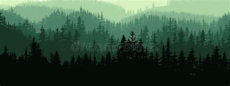 Horizontal Banner of Forest Background, Silhouettes of Trees. Magical ...