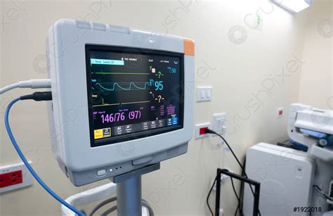 Heart rate monitor at patient room, A medical monitor displaying ...