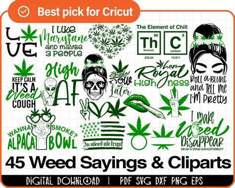 45 Weed Funny Sayings & Clip Arts SVG Bundle for Stoners, SVG, PNG, Cut Files for Cricut ...