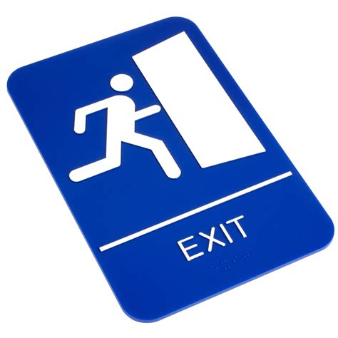 ADA Exit Sign with Braille - Blue and White, 9" x 6"