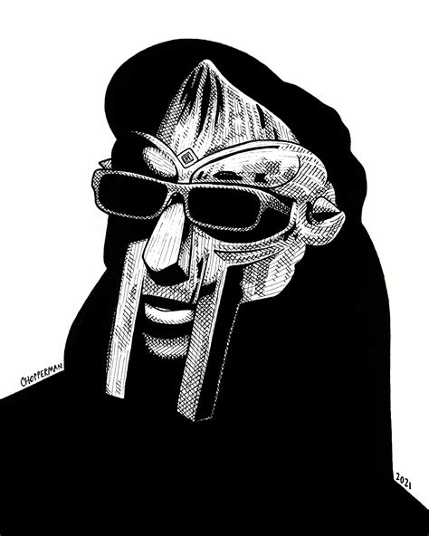 a black and white drawing of a man wearing sunglasses with a hat on his head