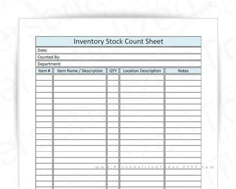 Inventory Stock Count Sheet Print and Write and Text Input Fillable US Letter Size Pdfs Digital ...