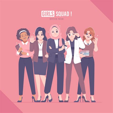 office girl squad cartoon character vector illustration 5167189 Vector ...