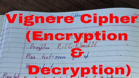 Vigenere cipher|Vigenere cipher encryption and decryption|Vigenere cipher example - YouTube