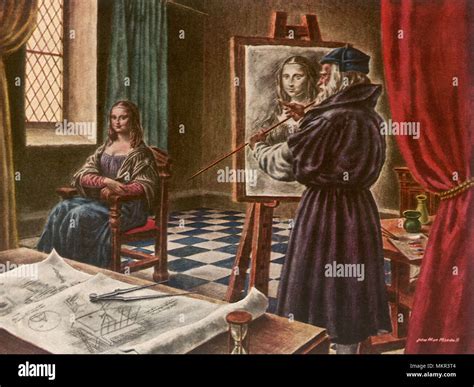 Leonardo da Vinci painting the Mona Lisa Stock Photo - Alamy