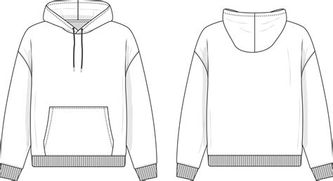 Hoodie sweatshirt flat technical drawing illustration mock-up template for design and tech packs ...