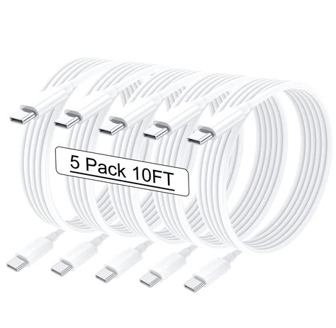 iPhone 15 Charger, Long White 10ft 5 Pack USB C to USB C Fast Charging ...