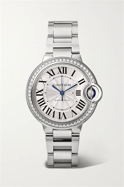 Silver Ballon Bleu de Cartier Automatic 33mm stainless steel and diamond watch | CARTIER | NET-A ...