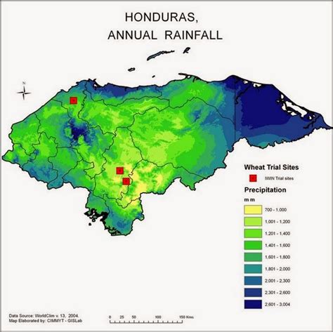 SaydaAparicio's notebook Tropical Ecology: Honduras precipitation map