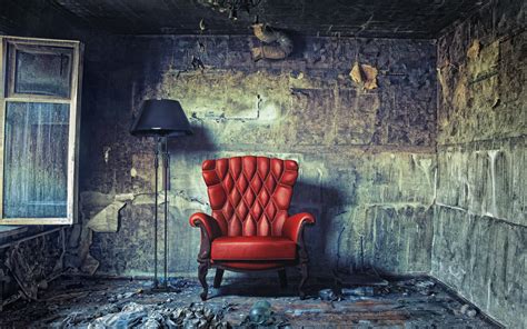 **Stylish Red Armchair HD Wallpaper in a Unique Interior Setting**